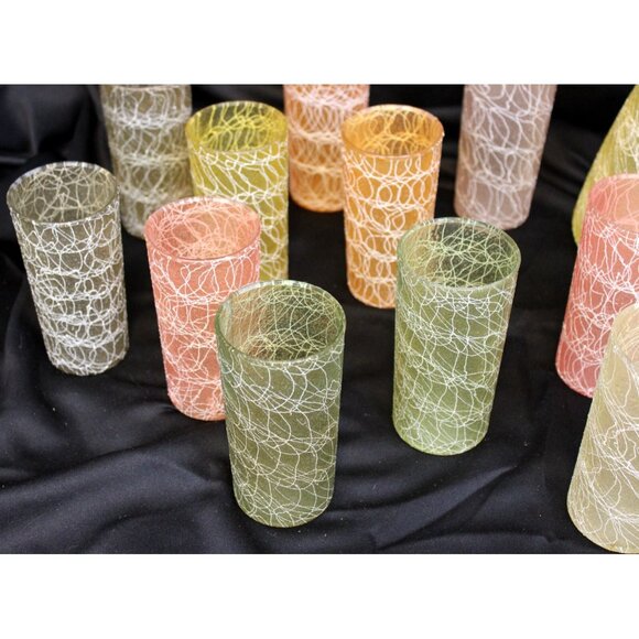 VTG 50s/60s Colorcraft Spaghetti String Carafe Pitcher Glasses Shat-r-Proof Tumb - Picture 3 of 15